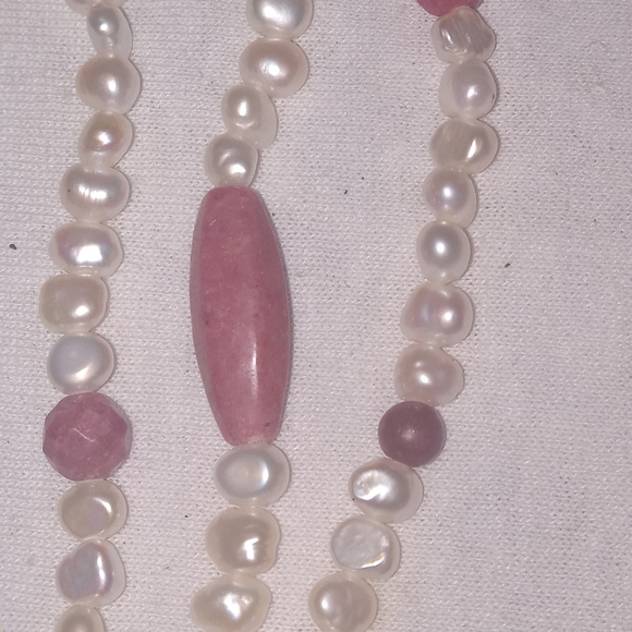 Ross-Simons-3 stands Freshwater PEARLS + RHODONITE Necklace STERLING Silver RS - Picture 4 of 14